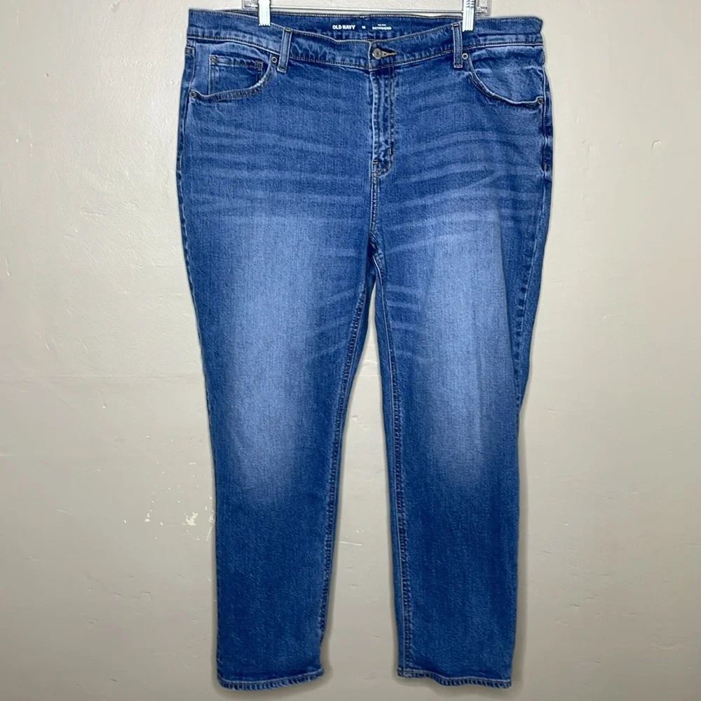 OLD NAVY Blue Jeans Mid Rise BOYFRIEND Medium Wash Skinny Leg 5 Pocket Denim 16